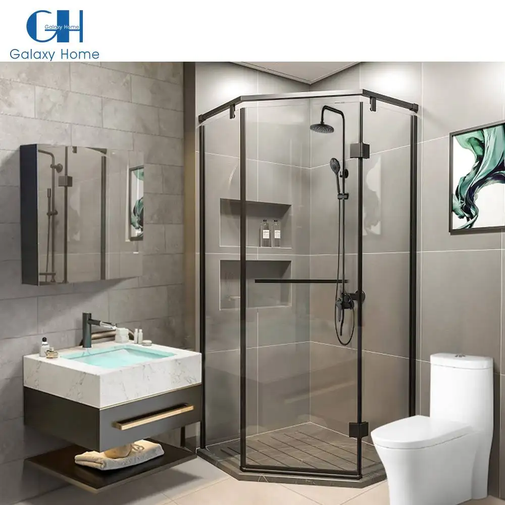 Enceinte de douche en acier inoxydable, porte de douche coulissante sans cadre en verre trempé de conception de salle de bain, vente en gros