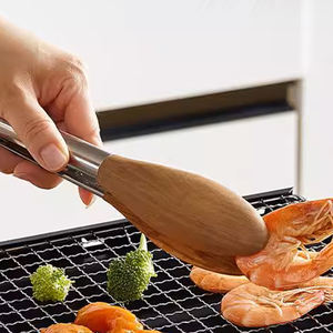 Roestvrijstalen Houten Voedseltang Zwarte Walnoot Olijf Massief Houten Bbq Salade Vlees Knoflookclip Food Eco-Vriendelijk Handveilig - Product Image 6