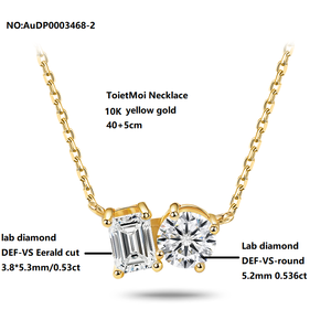 1CT pir zamrud liontin berlian Lab, kartu perhiasan gigi CVD HPHT rantai 40 + 5CM 10k emas padat kancing Toi Et Moi Lab berlian - Product Image 3