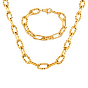 Hip Hop Fashion Jewelry <b>Set</b> 18K Gold Plated Stainless Steel Simple Twisted Paperclip Chain Necklace and <b>Bracelet</b> <b>Sets</b> for Women - Product Image 6