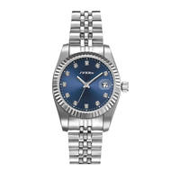 Montre-bracelet à quartz pour homme, bracelet en acier inoxydable, lunette cannelée, cadran soleil, index en cristal, affichage de la date, étanche
