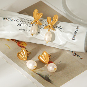 Pendientes de Perlas Naturales de Agua Dulce Irregulares para Mujer, Hipoalergénicos, de Acero Inoxidable, Joyería de Moda - Product Image 4