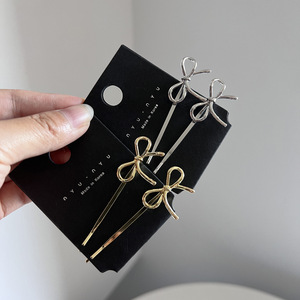 Barrettes minimalistes en métal avec nœud pour femmes, ensemble d'accessoires pour cheveux à clipser sur le côté - Product Image 6