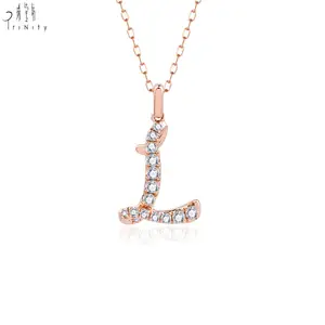 Hot Sale High Quality Popular Series Shiny Real Natural Diamond 18k Solid Gold Letter L Pendant Necklace Chain Jewelry For Girl