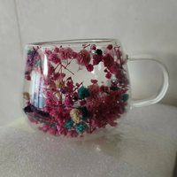 Tasses à fleurs séchées en verre borosilicate à double paroi isolées de 200 ml avec poignée, pour café, thé, lait, idéales pour les fêtes et le bureau