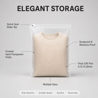 Sacs de rangement pour vêtements en PE givré avec fermeture éclair et curseur, sacs de rangement pour vêtements en CPE semi-transparents épais pour sous-vêtements, chaussettes, pulls