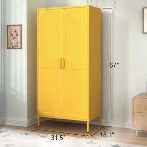 ตู้เสื้อผ้าเหล็กสมัยใหม่ ประตูคู่ พร้อมก้านแขวนเสื้อผ้าแบบล็อคได้ สำหรับห้องนอน ห้องนั่งเล่น เฟอร์นิเจอร์พับได้หลากสีสำหรับใช้ในบ้าน - Product Image 2