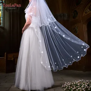 优拉潘V217时尚女装面纱优雅3D花朵蕾丝装饰婚纱指尖长度优雅新娘面纱