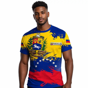 Camiseta de Cuello Redondo para el Día de la Independencia de <span class=keywords><strong>Venezuela</strong></span> 2026, Camiseta Casual de Fútbol de Manga Corta con Estampado de Sublimación Paz en <span class=keywords><strong>Venezuela</strong></span> - Product Image 4