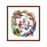 Kit de broderie au point de croix NKF, scène de bonhomme de neige estampillée 'Hiver dans l'enfance', fait main, pour adultes débutants, décoration de fêtes, point de croix