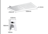 Système de douche encastré chromé moderne de luxe avec mitigeur cascade et pluie, tête de douche à jet cascade et douchette à main avec cartouche céramique