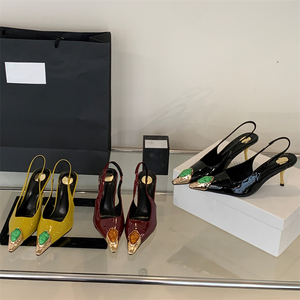 <span class=keywords><strong>Sandales</strong></span> à talons hauts pour femmes élégantes style italien avec bout creux en métal et pierres précieuses - Product Image 5