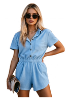 Combinaison courte boutonnée en coton éponge avec logo personnalisé pour femme, fente latérale, tenue de plage et de vacances, vente en gros