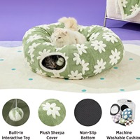 Vente chaude, coussin rectangulaire de luxe, peluche, pliable, tunnel pour chat, lit avec motif de fleurs vertes, pour toutes les saisons
