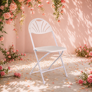 White PP+Metal Folding Garden <b>Chair</b> with Fan Back Design Comfortable Lightweight Portable for Outdoor <b>Dining</b> & Warehouse Use - Product Image 1