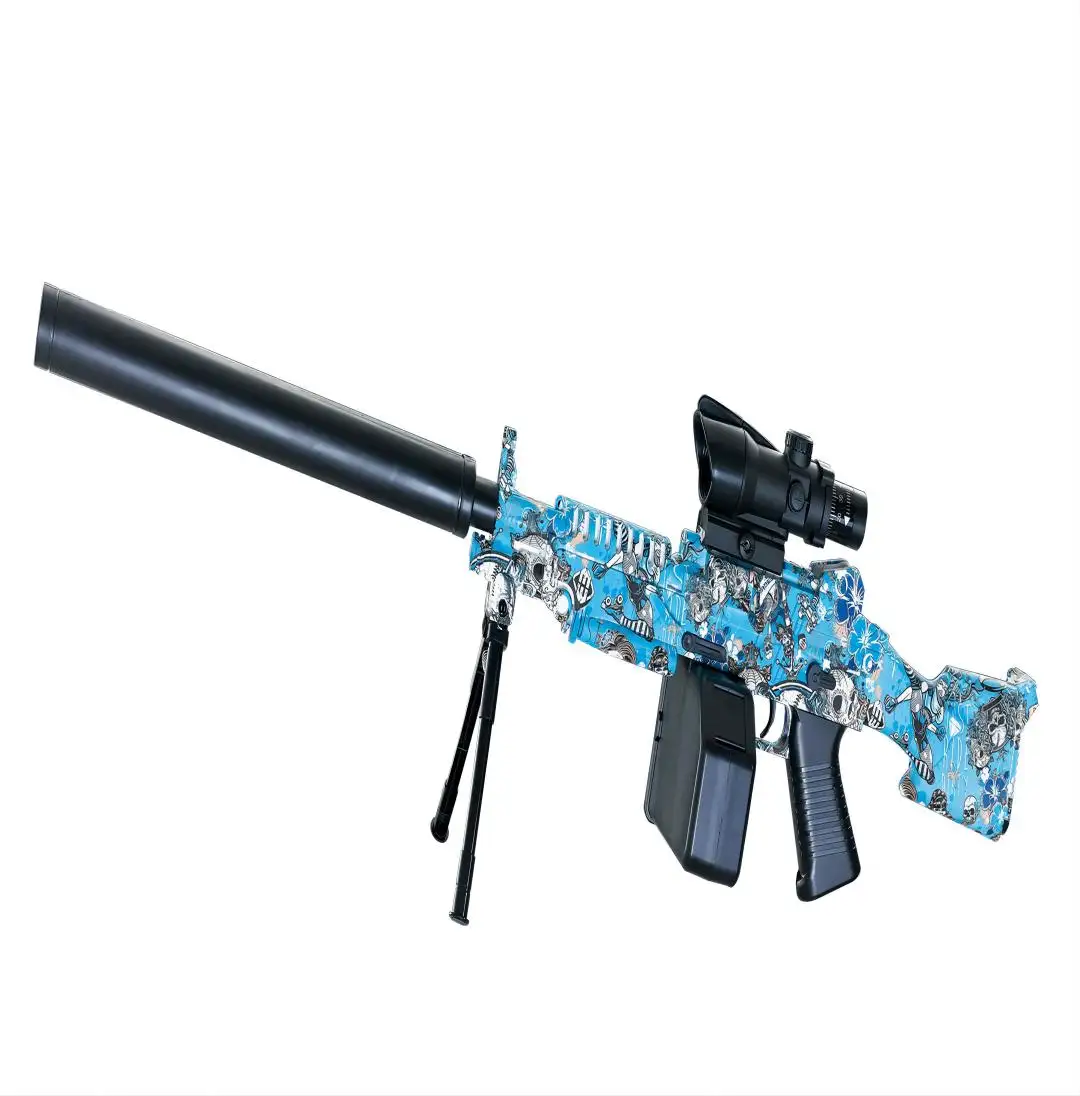 Nuovo arrivo mitragliatrice giocattoli M249 mitragliatrice pistola a sfera per colla elettrica ad alta velocità bambini giocattoli ad onde d'urto scatola postale in plastica