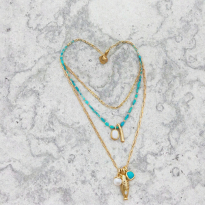 Collier pendentif poisson bohème, collier ras du cou en perles turquoise, chaîne à maillons en acier inoxydable pour femme, cadeau - Product Image 3