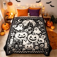 Couverture à colorier personnalisable pour Halloween, motif citrouille, fantôme et chauve-souris, pour la décoration de fête et de la maison