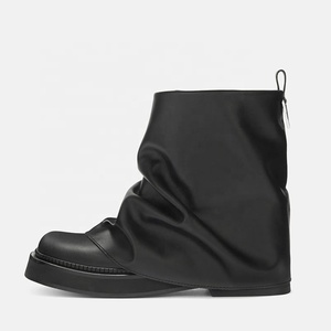 Stivali corti con suola spessa da <span class=keywords><strong>donna</strong></span> a punta quadrata con sovrapposizione di stivaletti alla caviglia con fondo piatto e scarpe con tacchi alti - Product Image 6