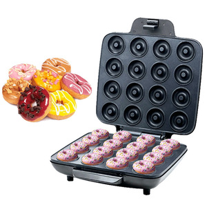 Máquina para hacer donuts, máquina de panadería con calefacción de doble cara y 16 orificios para uso doméstico, máquina para hacer postres y desayunos, forma redonda negra - Product Image 1