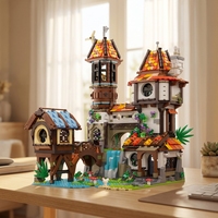 Blocs de construction de château moulin à eau médiéval fantastique - Modèle d'architecture rétro de chalet, jouet en briques DIY pour collection d'adultes