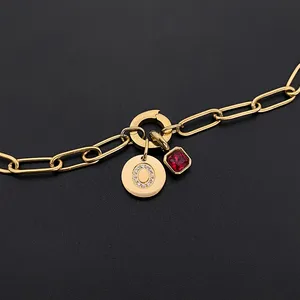 EManco Dropshipping Collier DIY minimaliste en acier inoxydable avec chaîne à maillons et éléments lettres et pierres précieuses, couleur or 14K, pour occasions festives - Product Image 3