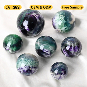 Hot Sale Natural Gemstone Healing <b>Crystal</b> Stone Craft Feather Fluorite <b>Crystal</b> <b>Ball</b> for Home Decoration - Product Image 4