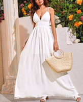 Robe longue bohème à nouer aux épaules, taille haute, bretelles spaghetti, pour femme, été, plage, coupe trapèze, bretelles ajustables, en mousseline, décontractée