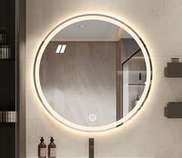 Cermin Kamar Mandi Pintar LED Bulat Modern dengan Lampu Latar dan Jam Digital, Pemasangan di Dinding, Grosir Langsung dari Produsen