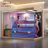 Sauna Kering Kaca Tempered Dua Orang, Kompor Sauna dengan Pancuran Atas