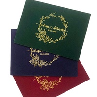 Impression de Logo personnalisé, enveloppe de velours de luxe vert foncé rouge, enveloppe de mariage en velours Vintage en daim