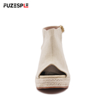 Sandales d'été à talon haut compensé et à bout ouvert Sandales à plateforme Boucle de sangle Pêcheur Semelle en chanvre Espadrilles à plateforme pour femmes