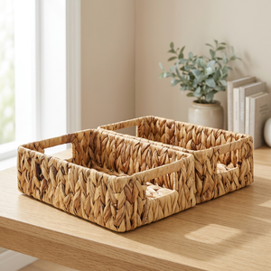 Cestas de Almacenamiento de Ratán Natural Rectangulares con Asas, Organizador Rústico Multiusos - Product Image 2