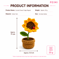 Mini aimant de réfrigérateur en crochet tricoté en forme de fleur en pot, ornement décoratif esthétique pour mini-réfrigérateur, cadeau