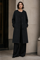Manteau long décontracté sans col en mélange d'alpaga pour femme, élégant, en laine poilue, pour l'hiver, à bouton unique, épais, cousu main, couleur unie