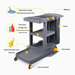 Chariot utilitaire pour tâches de nettoyage lourdes, chariot de concierge multifonctionnel, chariot de service en chambre d'hôtel, chariot à outils polyvalent, chariot de nettoyage - Product Image 3