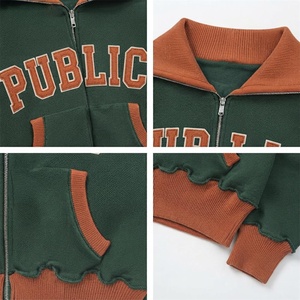 Veste personnalisée avec appliqué brodé, style preppy, col côtelé, fermeture éclair, patchwork décontracté, unisexe, vêtements d'extérieur pour l'automne - Product Image 2