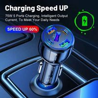 75W USB Mini Metal Digital Display 5 in 1 Pengisi Daya Mobil 3USB+2PD Pengisian Cepat Adaptor Pengisian Daya Mobil Kompatibel