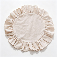 Set de table rond en coton lavé avec bord festonné, couleur unie, pour mariage, fête, décoration de table à manger à la maison