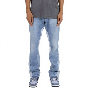 Jean en denim délavé coupe droite pour homme, taille mi-haute, coupe classique, en coton, style printemps - Product Image 1
