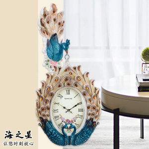 Peacock Double Sided <b>Wall</b> <b>Clock</b> Analog Battery Powered Silent Living Room <b>Decorative</b> <b>Clock</b> - Product Image 5