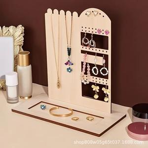 Support de rangement pour bijoux en bois massif, 3 niveaux, pour colliers, boucles d'oreilles, bracelets, couleur naturelle, présentoir de rangement - Product Image 2