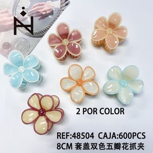 Fermaglio per capelli a forma di fiore a cinque petali bicolore da 8 cm con copertura Pinza - Product Image 3