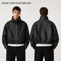 Blouson aviateur en cuir personnalisé pour homme, noir, coupe oversize, col montant, ourlet élastique, fabrication OEM, marque privée, style zippé, blouson bomber