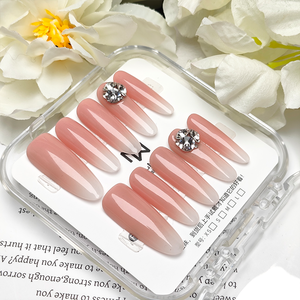 10 pièces de faux ongles de luxe faits à la main, vente en gros, design français nude, ombré <span class=keywords><strong>rose</strong></span>, <span class=keywords><strong>strass</strong></span>, couverture complète - Product Image 5