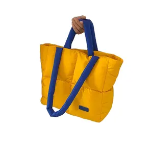 Tas tangan katun angkasa kasual untuk wanita 2023 tas bahu kotak-kotak wanita tas belanja kapasitas besar tas jinjing empuk nilon