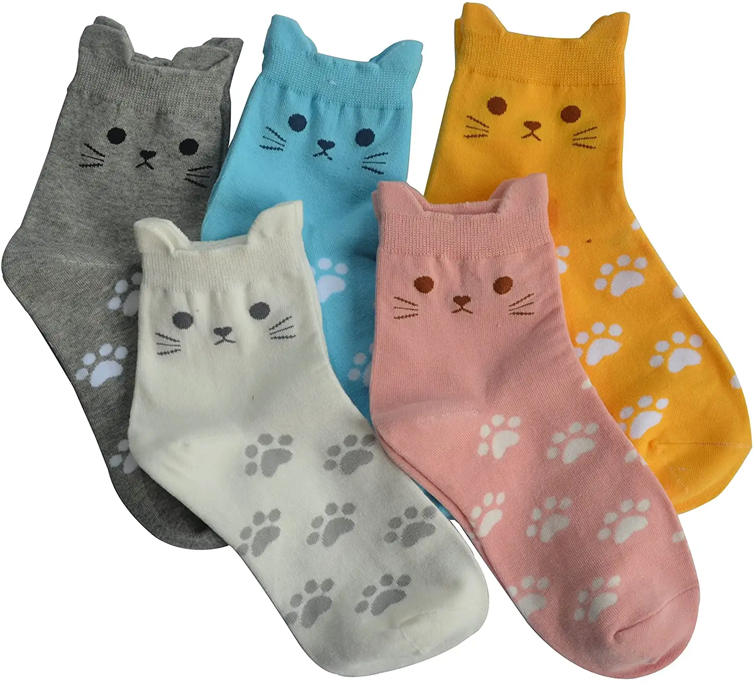 Wholesales meias femininas fofas, logotipo personalizado, cor sólida, gato