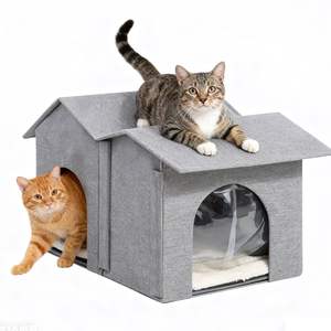 Casa para Gatos Callejeros Impermeable, Lavable y Desmontable de Doble Apertura en Color Gris, Gran Venta - Product Image 1