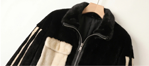Black &amp; <strong>White</strong> Color Block Mink Fur <strong>Jacket</strong> for Women, Stand Collar Loose Fit <strong>Short</strong> Fur Coat, Casual Luxury Winter Outerwear - Product Image 4