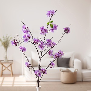 Fleur artificielle goutte de rosée et laurier, branche unique, violet rose, décoration de mariage, décoration intérieure, CallaFloral - Product Image 1